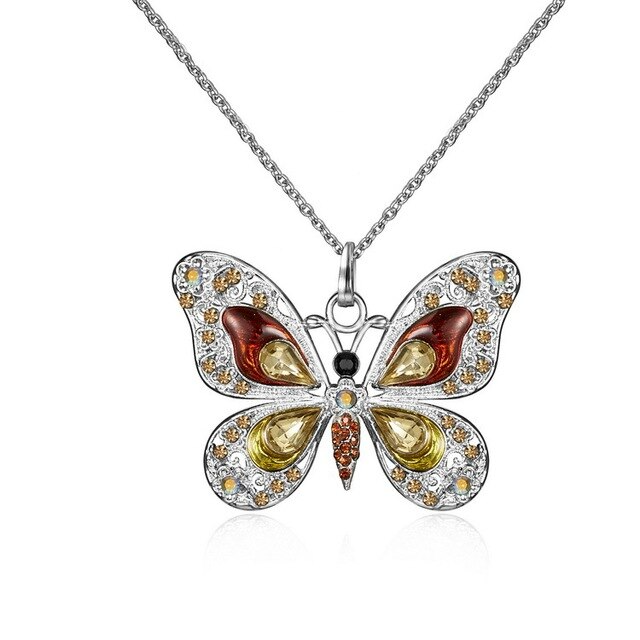 Silberne Schmetterling-Anhänger Halskette mit Kristall-Strasssteinen für Damen.