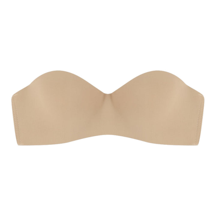 Beiger trägerloser nahtloser Damen-BH, bequem, weich, ohne Bügel, ideal für Sport.