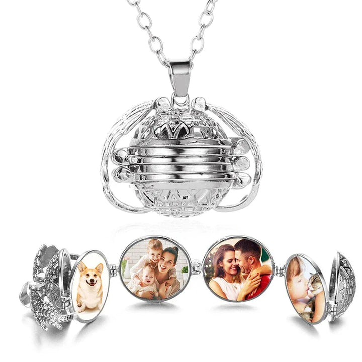 Goldene Engelsflügel-Anhänger Halskette mit personalisierbarem Foto-Medaillon.
