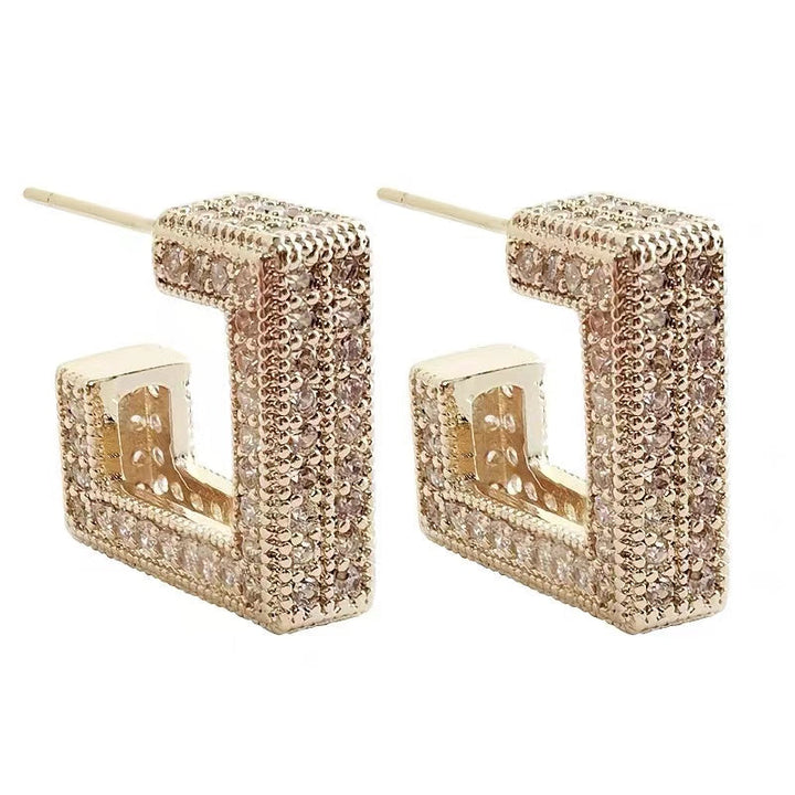 Goldene geometrische Ohrringe mit Zirkonia, quadratisch, antiallergisch, für Damen.