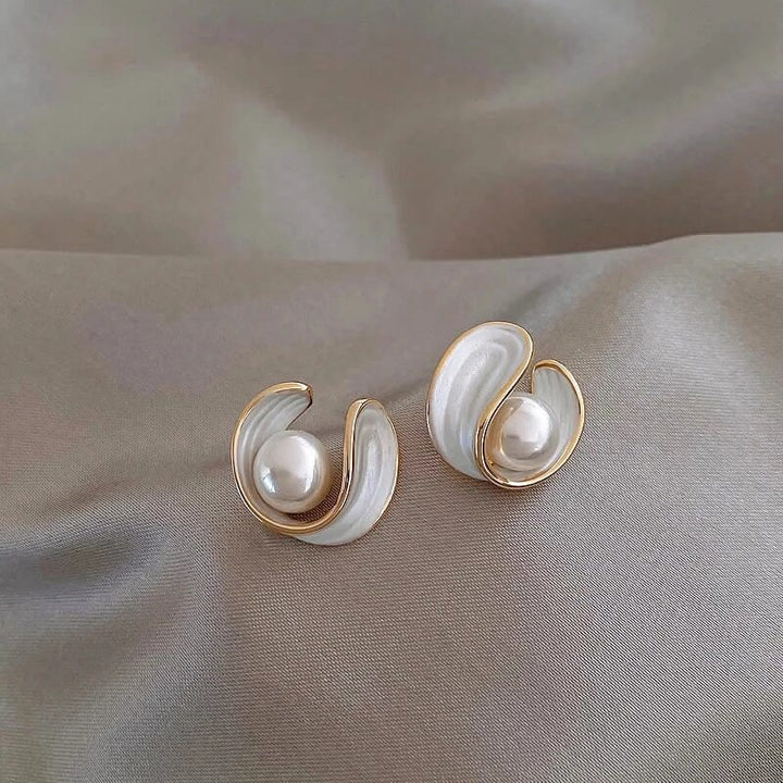 Perlenohrringe Damen, goldfarben, koreanisches Design, Emaille, elegant, Schmuckaccessoires.