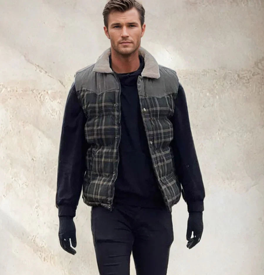 Pánský outdoorový bodywarmer s kostkovaným vzorem a stojáčkem – Lennart