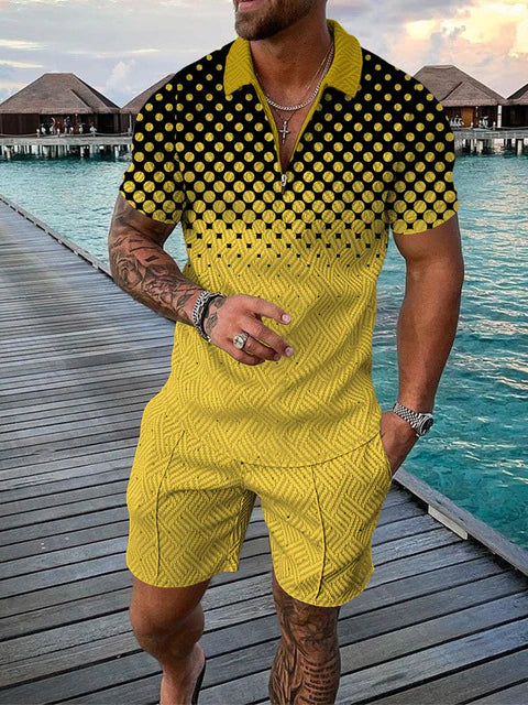 Dvoudílný pánský letní outfit s polo trikem a šortkami – Damon
