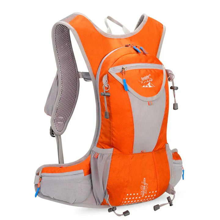Orange-grauer Wanderrucksack, leicht, atmungsaktiv, ideal für Outdoor-Aktivitäten.