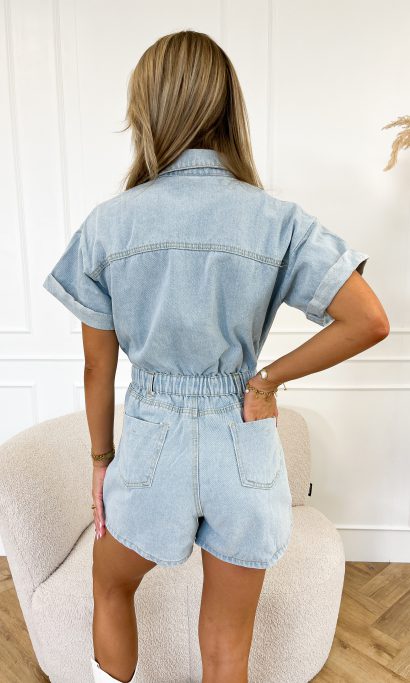 Trendy krátký denimový overal ve stylu sukně – Mila