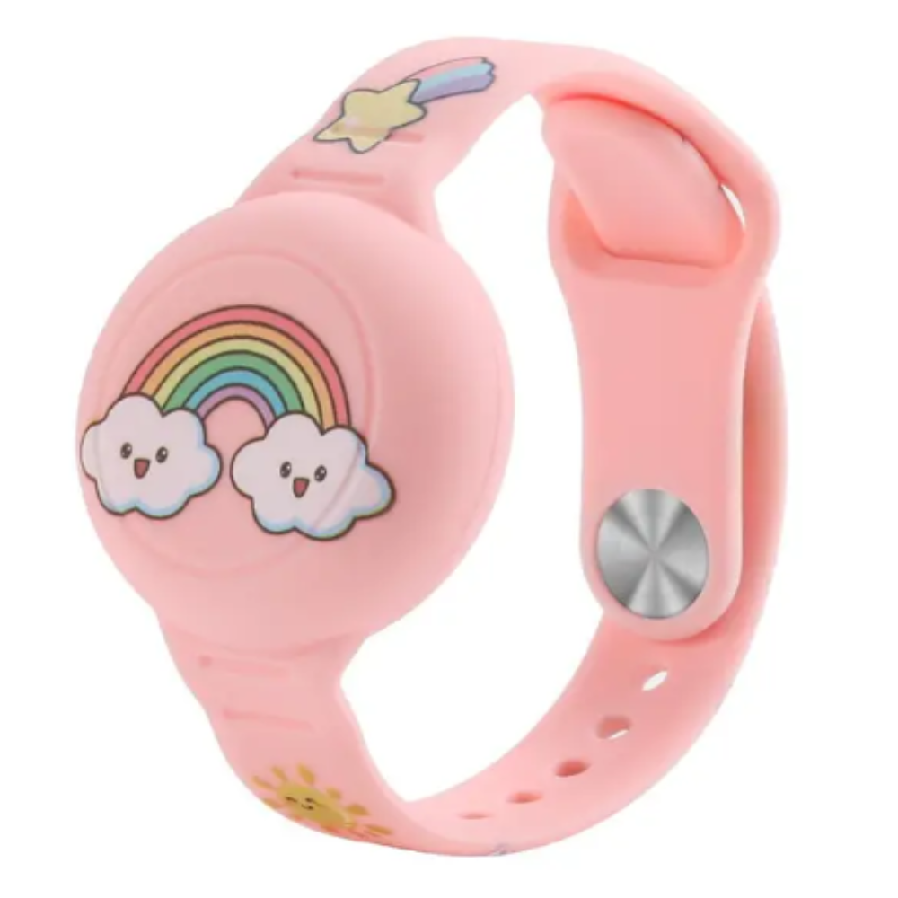 Rosa Kinderarmband mit Regenbogen- und Wolkenmotiv, Silikon, verstellbar, modisch.