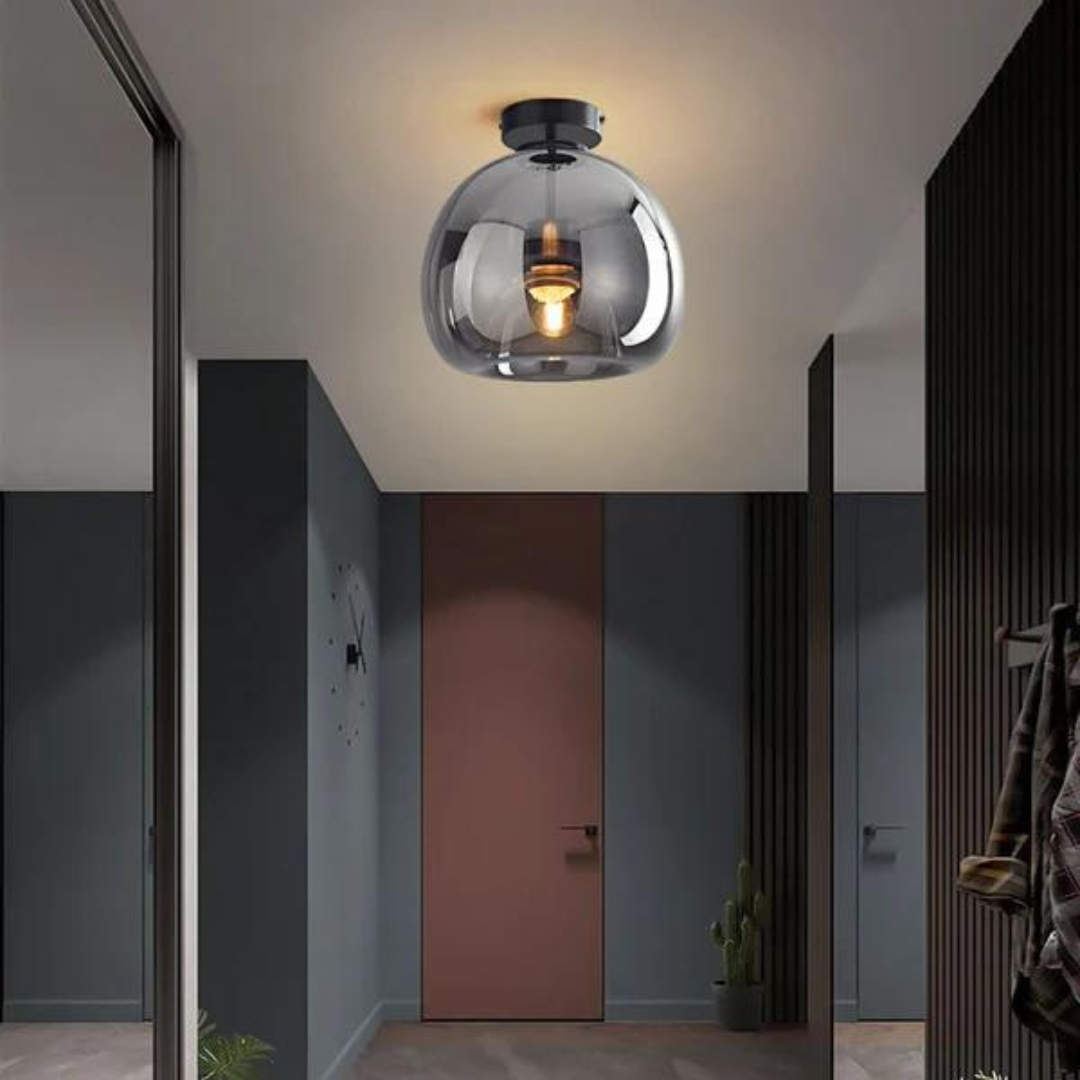 Moderne Deckenleuchte aus Glas, schwarz, für Flurbeleuchtung, elegantes Design.
