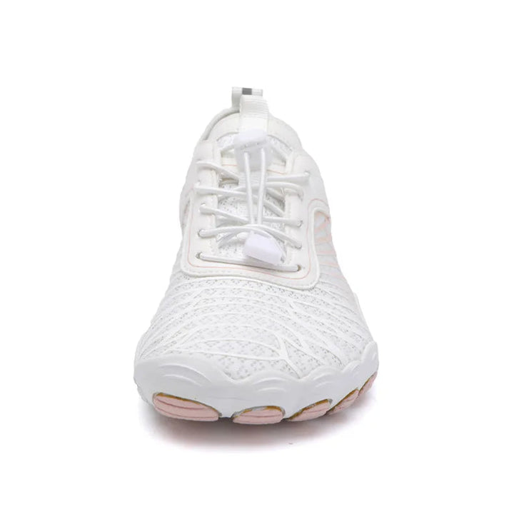 Weißer Sportschuh mit Schnürsenkeln, atmungsaktives Mesh, rutschfeste Sohle, Damen Sneaker.