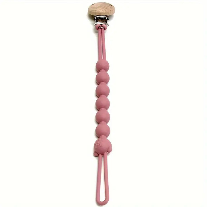 Rosa Silikon Schnullerkette mit Holzclip, Baby Zubehör, BPA-frei, langlebig und sicher.