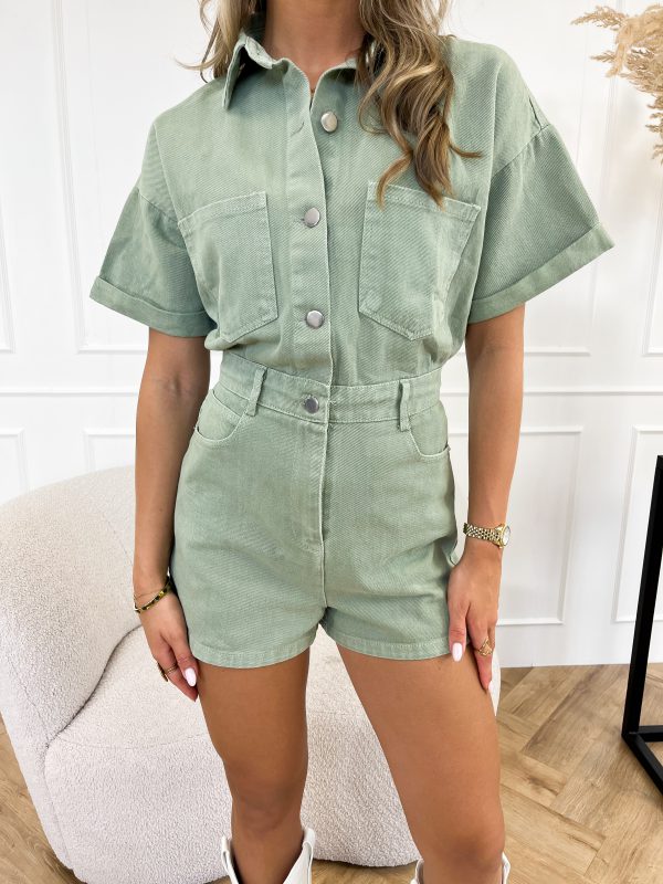 Trendy krátký denimový overal ve stylu sukně – Mila