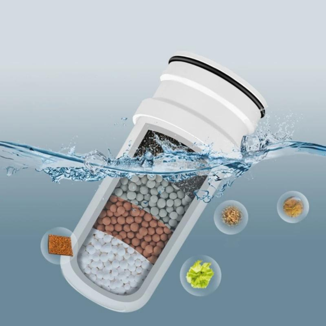 Wasserfilterkartusche mit mehrschichtiger Filtration, weiß, für sauberes Trinkwasser.