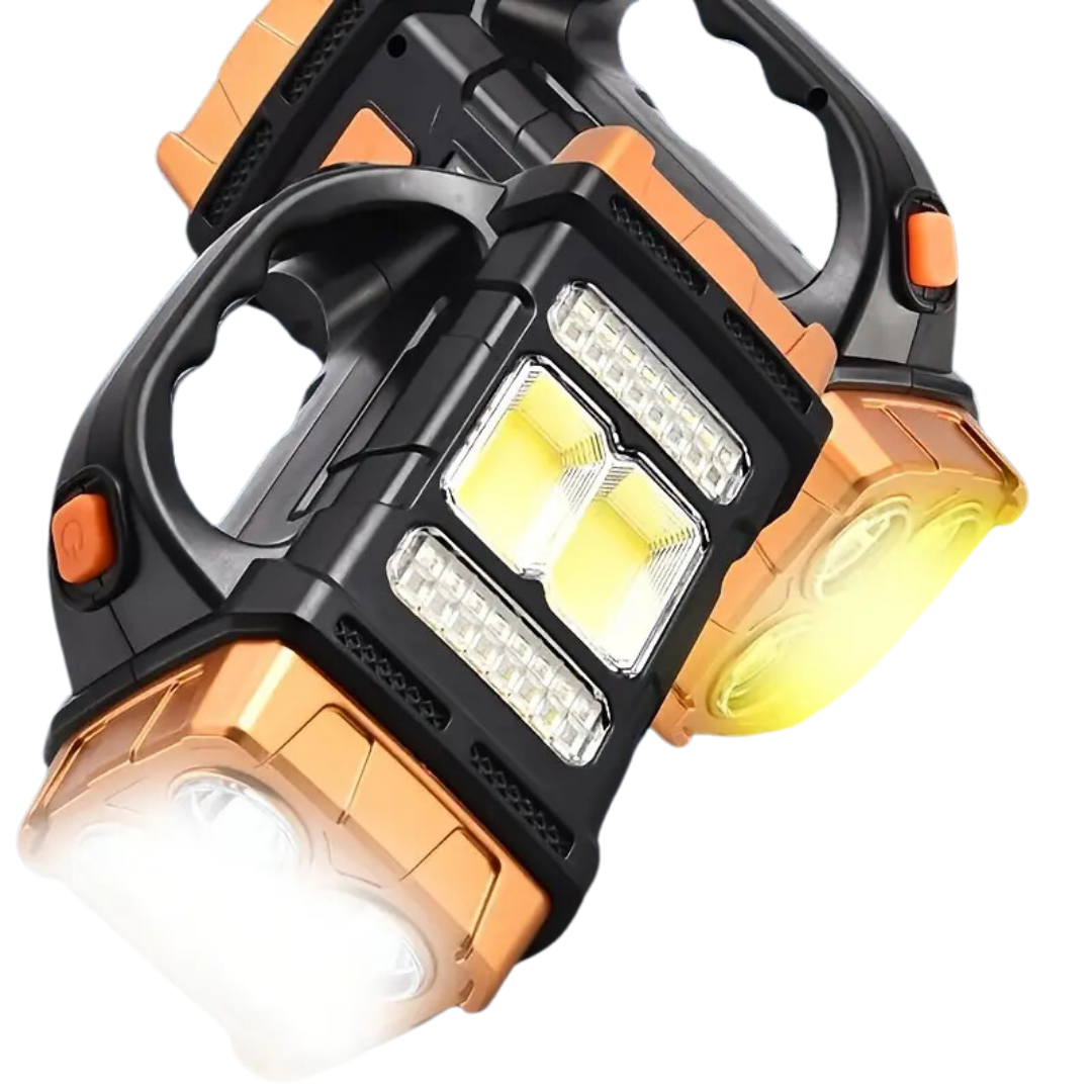 Leistungsstarke LED-Taschenlampe, schwarz-orange, tragbar, wiederaufladbar, Camping, Outdoor.