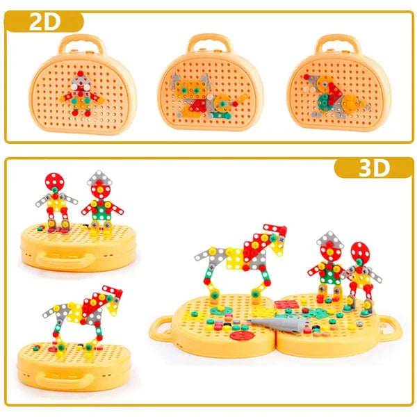 2D und 3D Konstruktionsspielzeug Set, gelb, Kunststoff, Lernspielzeug für Kinder.