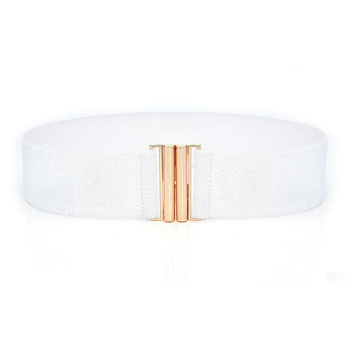 Weiße elastische Taillengürtel mit goldener Schnalle, modisches Accessoire für Damen.