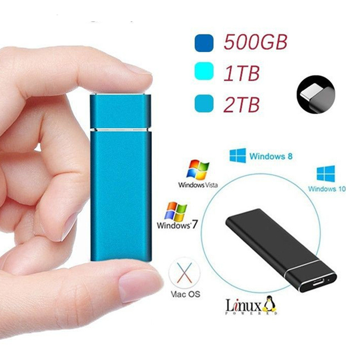 Blauer USB-Stick 500GB, 1TB, 2TB, kompatibel mit Windows, Mac OS, Linux, tragbar, kompakt.