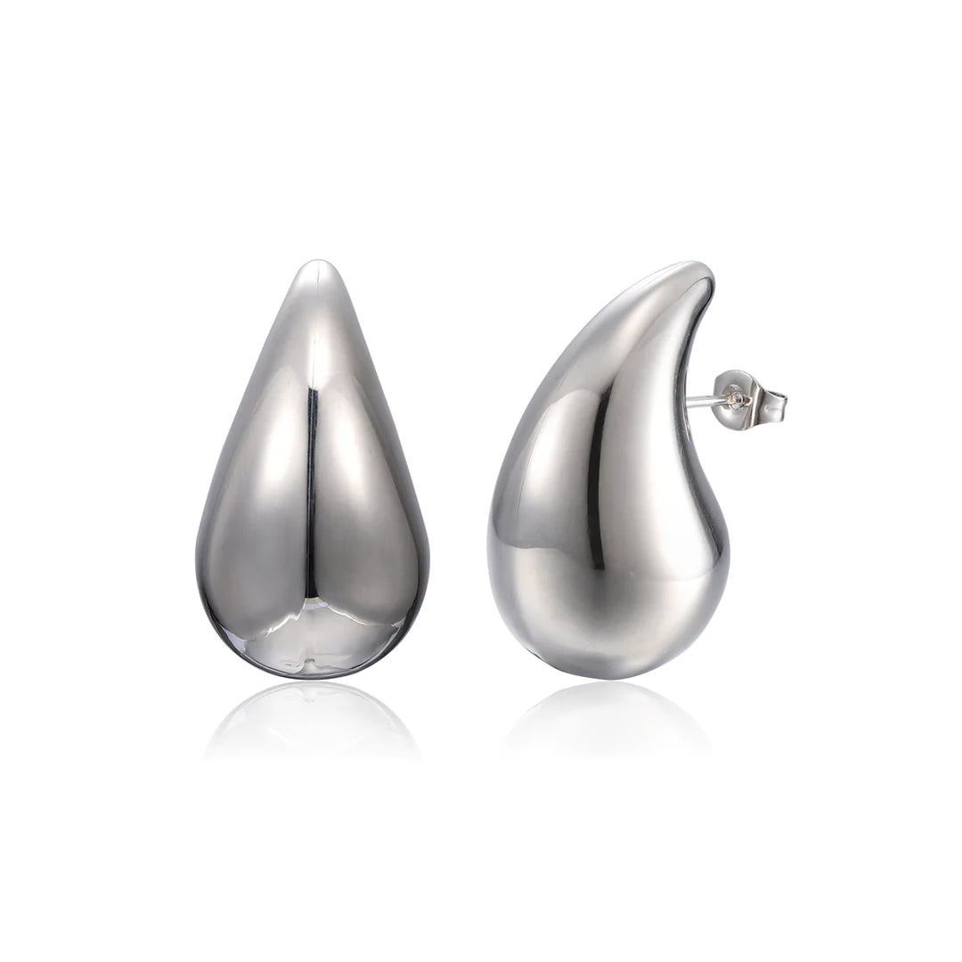 Silberne Tropfen-Ohrringe, glänzend, Edelstahl, modisch, Damen-Schmuck, elegant.