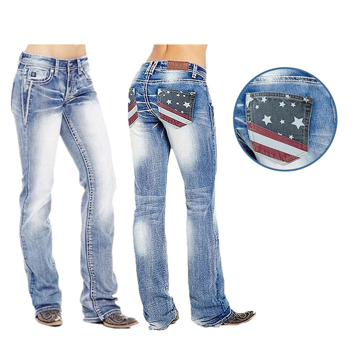 Dámské bootcut džíny s detaily vlajek – Madison