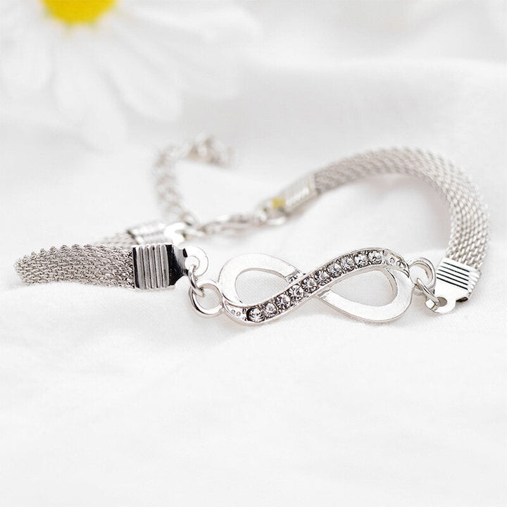 Silberarmband mit Unendlichkeitssymbol, Strasssteine, Damen, elegantes Schmuckdesign