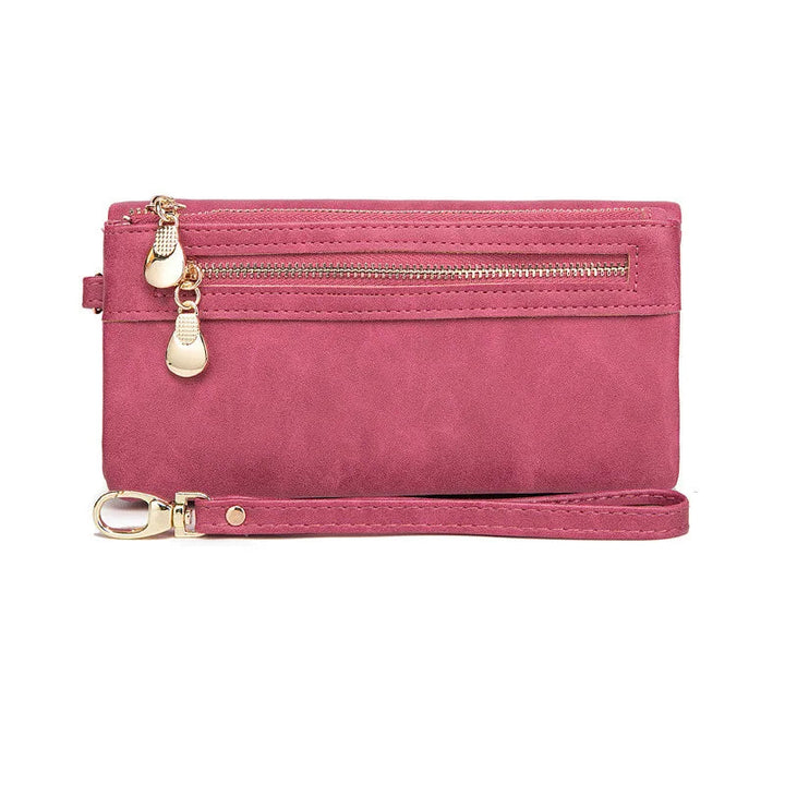 Rosa Damen-Lederhandtasche mit Reißverschluss und abnehmbarem Armband, elegant und praktisch.