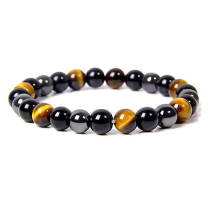 Armband aus Tigerauge und Onyx, elastisch, schwarz-gold, Schmuck für Damen und Herren.