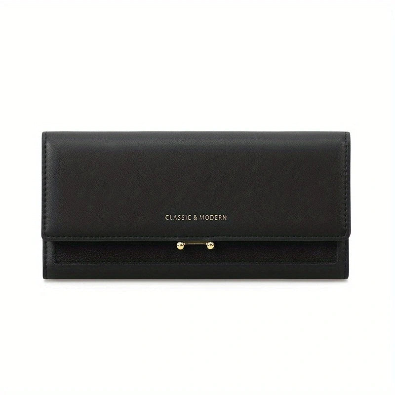 Schwarze Leder-Geldbörse, klassisch modern, Damen-Portemonnaie, elegant, stilvoll.