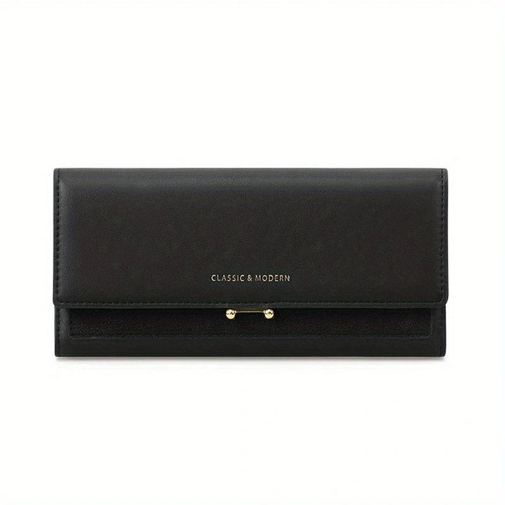Schwarze Leder-Geldbörse, klassisch modern, Damen-Portemonnaie, elegant, stilvoll.