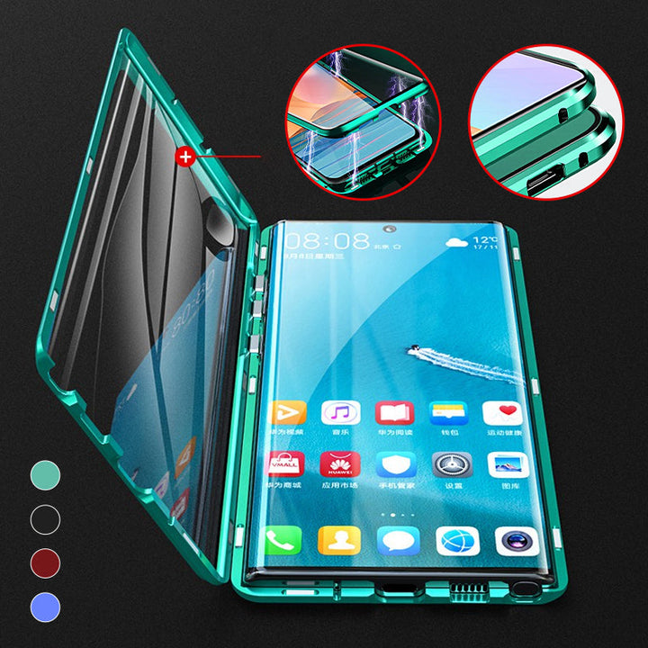 Grüne magnetische Handyhülle für Huawei, doppelseitig, stoßfest, Glas, Schutz, Zubehör.