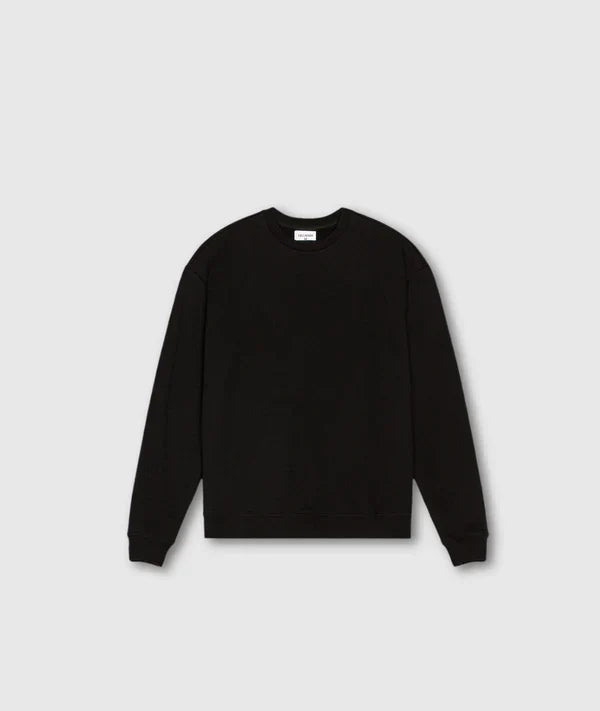 Schwarzer Unisex-Pullover, Baumwolle, Rundhals, Langarm, Basic-Design, modisch, bequem.