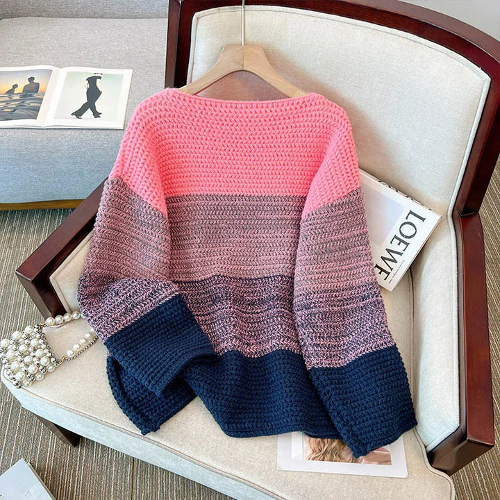 Dámský oversize pletený svetr s patchwork designem – Melina