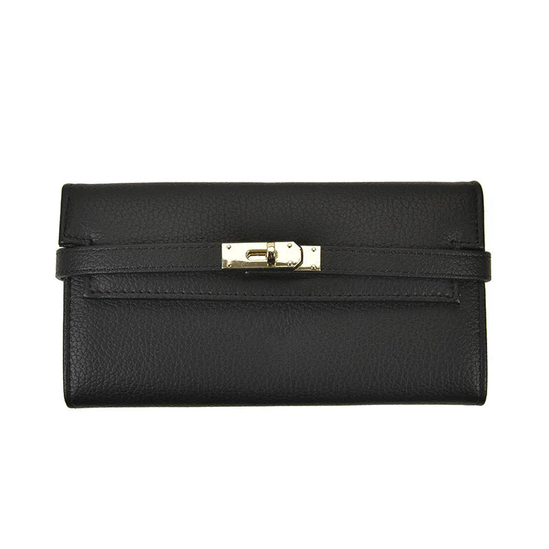 Schwarze Lederhandtasche mit silbernem Verschluss, elegante Damenmode, Accessoire.