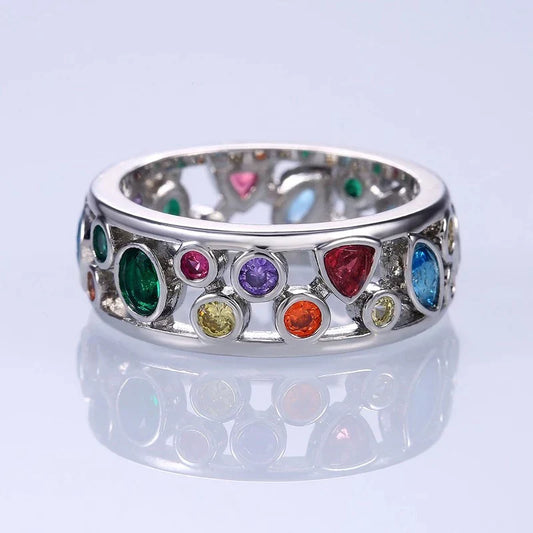 Silberring mit bunten Edelsteinen, Schmuck, Damenring, modisch, Geschenk, Accessoire, elegant