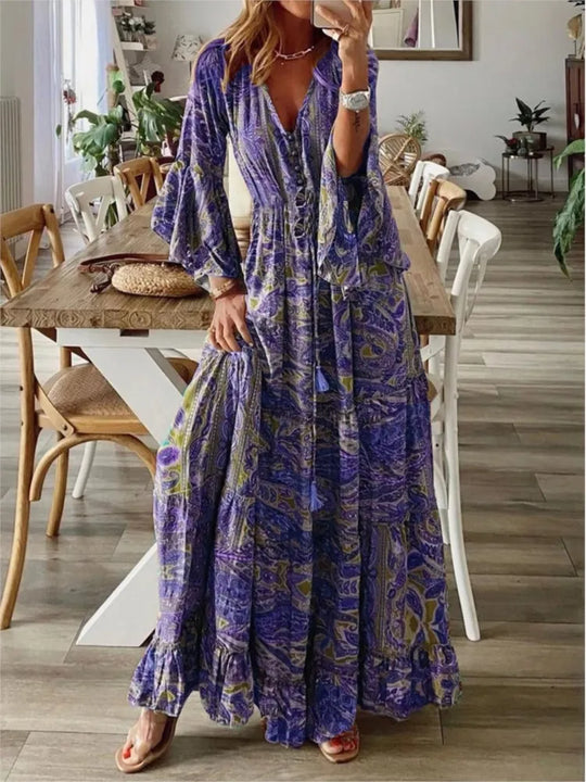 Boho-maxi šaty s volným střihem a detaily – Amira