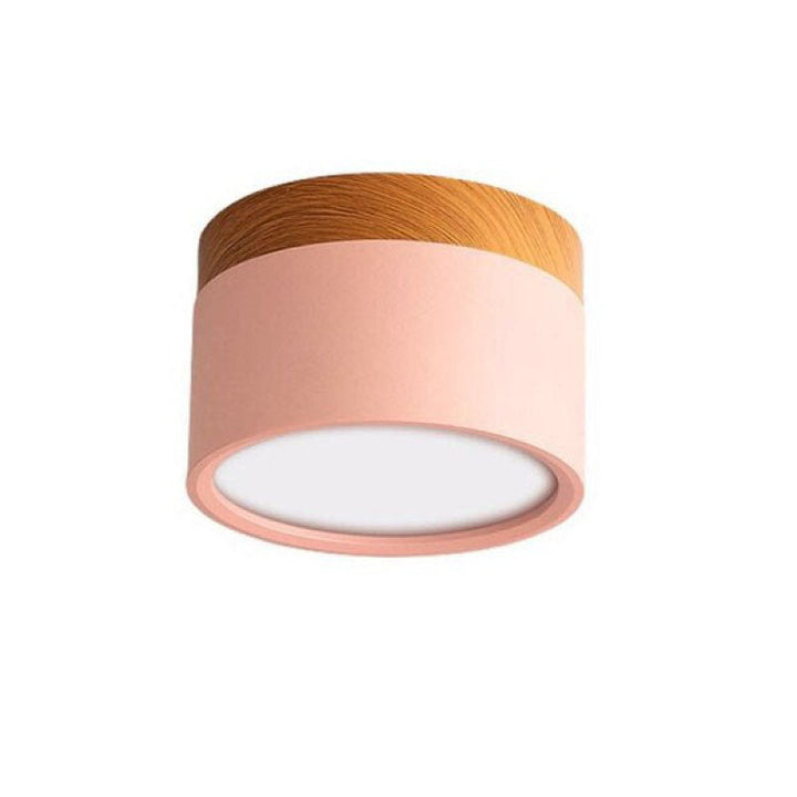 Runde Deckenleuchte Holz rosa, moderne LED-Lampe, skandinavisches Design, Innenbeleuchtung.