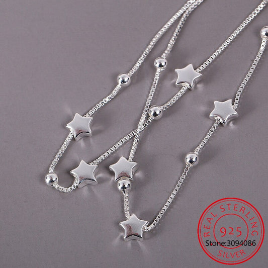 925 Sterling Silber Halskette mit Sternanhängern, modisches Schmuckdesign für Damen.