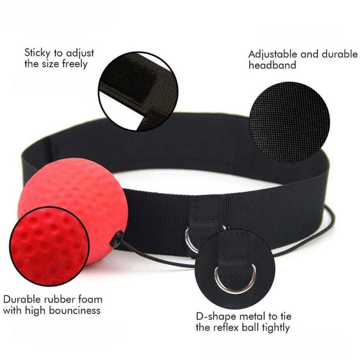 Boxball-Set mit rotem Gummiball, verstellbarem Stirnband, ideal für Reflextraining.