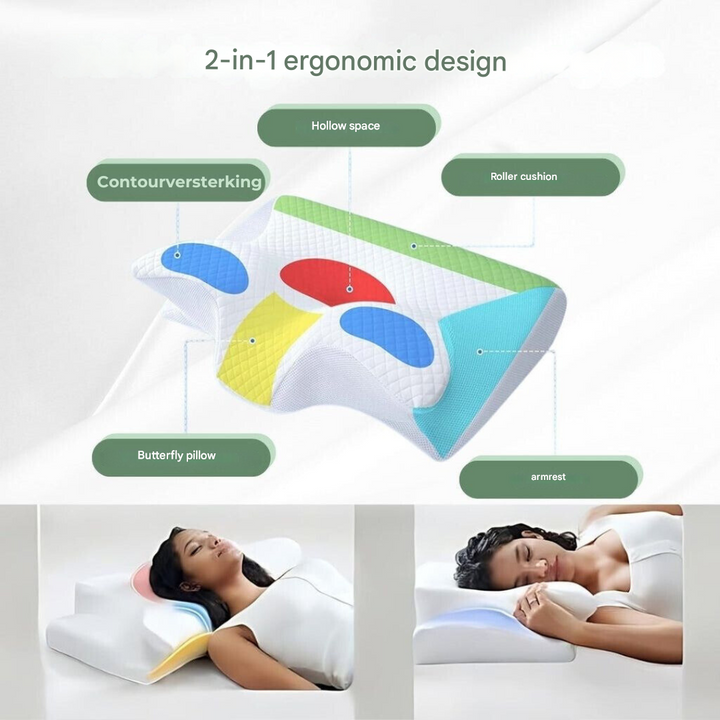 2-in-1 ergonomisches Kissen, Schmetterlingsform, weiß, für Nackenstütze und Armlehne.