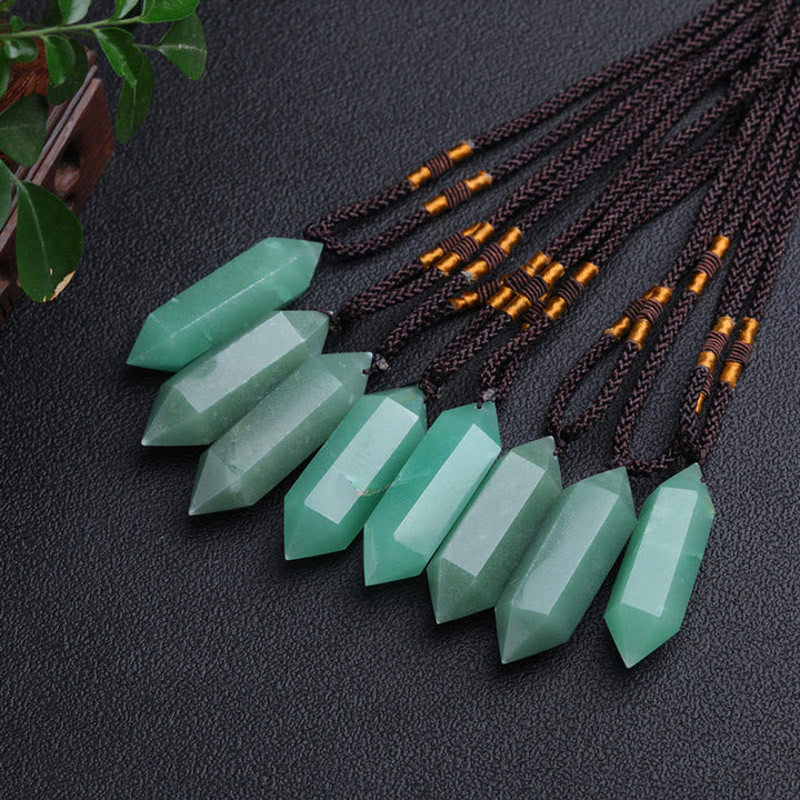 Grüner Aventurin-Anhänger, facettiert, mit brauner Kordel, Heilstein-Schmuck, 10 Stück.