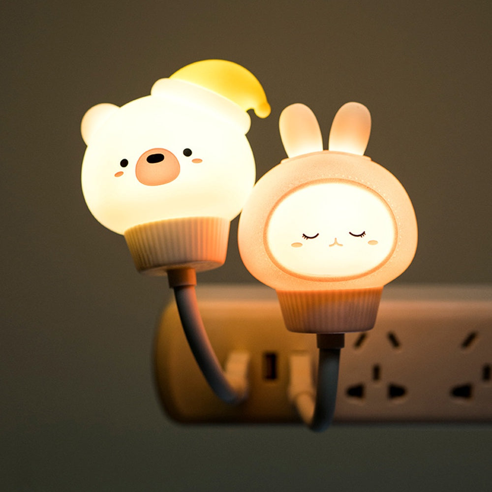 Nachtlicht Kinderzimmer, Bär und Hase Design, LED, warmweiß, Steckdose, energiesparend