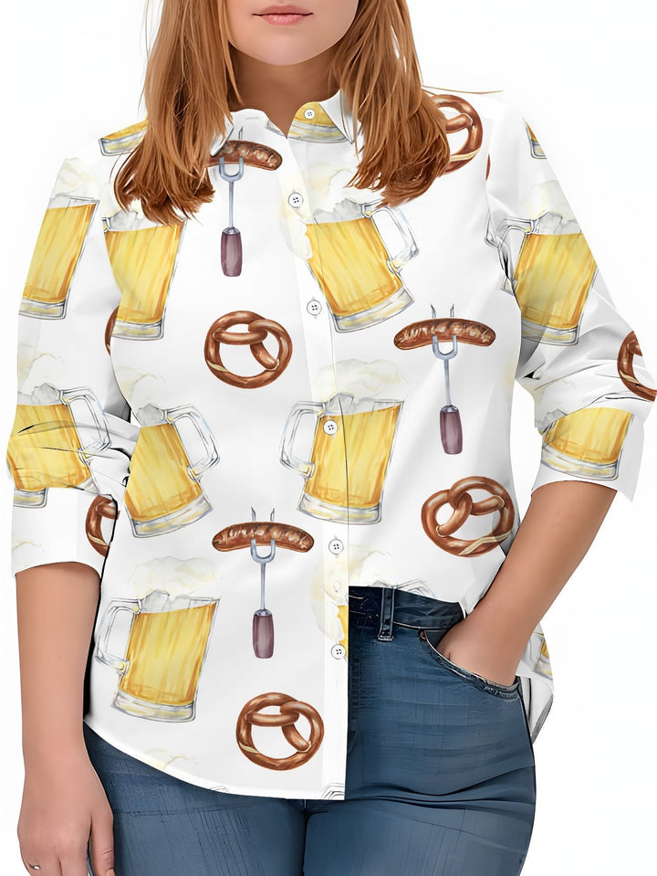 Dámská plus size blůza s celoplošným potiskem – Greta Oktoberfest 2025