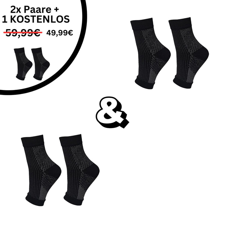 Schwarze Kompressionssocken Angebot, 2+1 gratis, atmungsaktiv, elastisch, für Sport und Alltag.