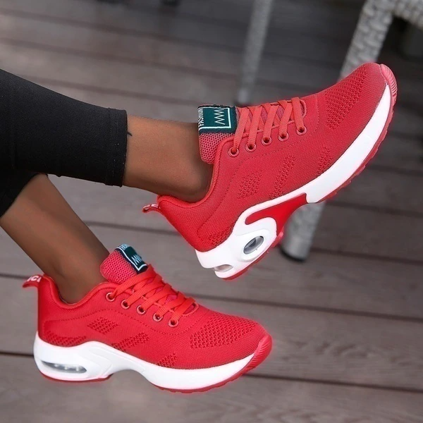 Rote Damen-Laufschuhe, atmungsaktiv, leicht, sportlich, Outdoor-Sneaker.