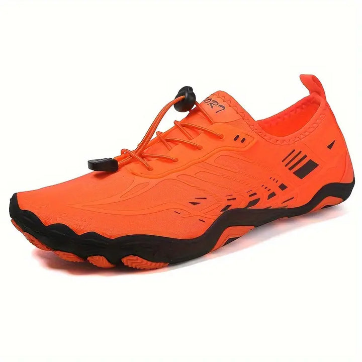 Orangefarbener Barfußschuh für Herren, rutschfest, leicht, ideal zum Laufen und Wandern.