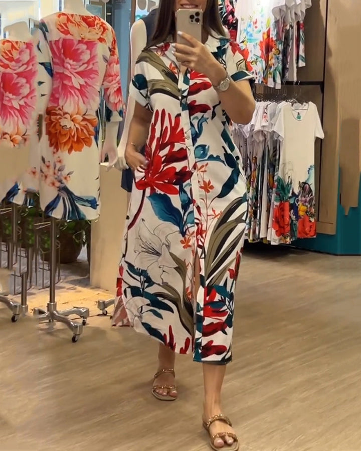 Trendy letní šaty s potiskem a košilovým límcem – Flora