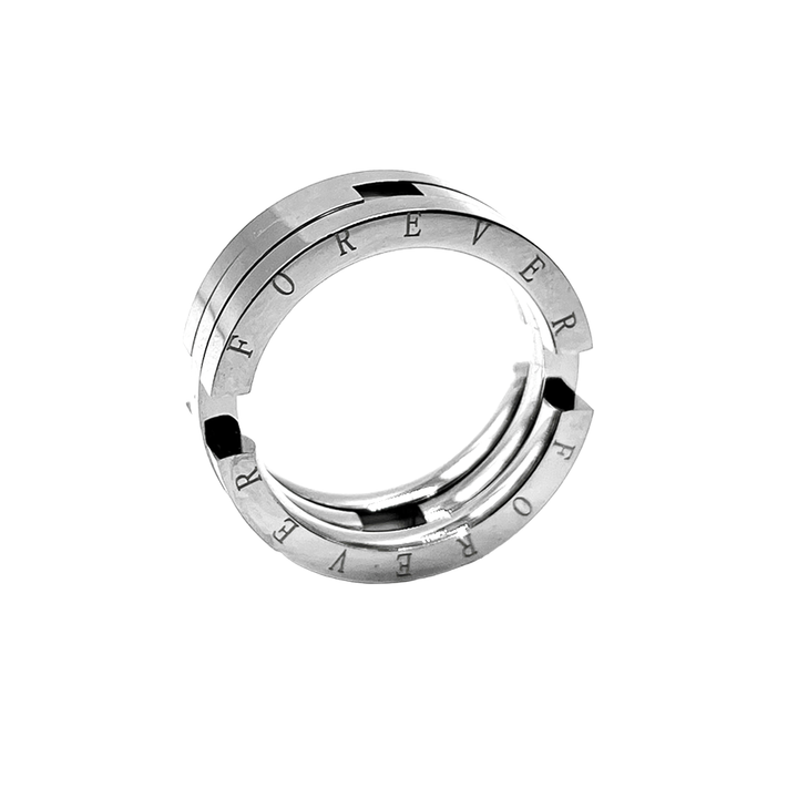 Silberner Edelstahlring mit Gravur "FOREVER", modernes Design, Schmuck für Damen und Herren.