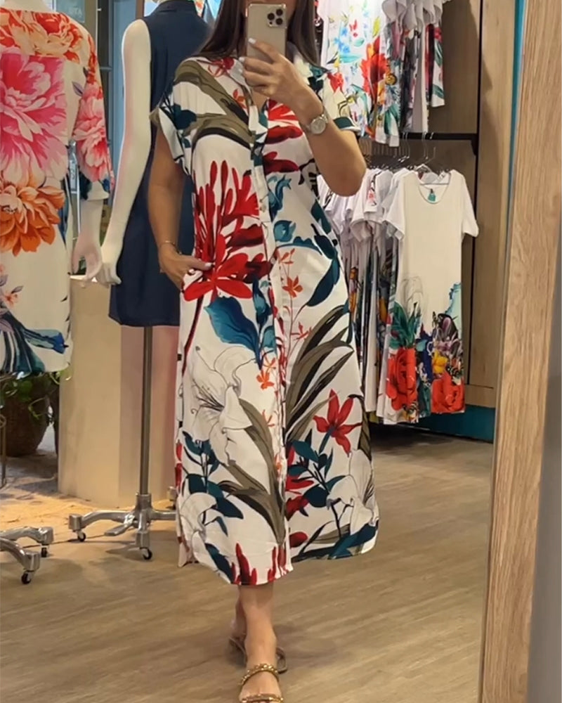 Trendy letní šaty s potiskem a košilovým límcem – Flora