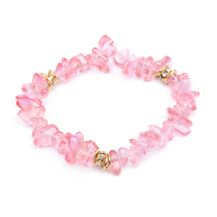 Rosa Edelsteinarmband mit goldenen Akzenten, handgefertigt, Schmuck, Geschenkideen, Damenaccessoire.