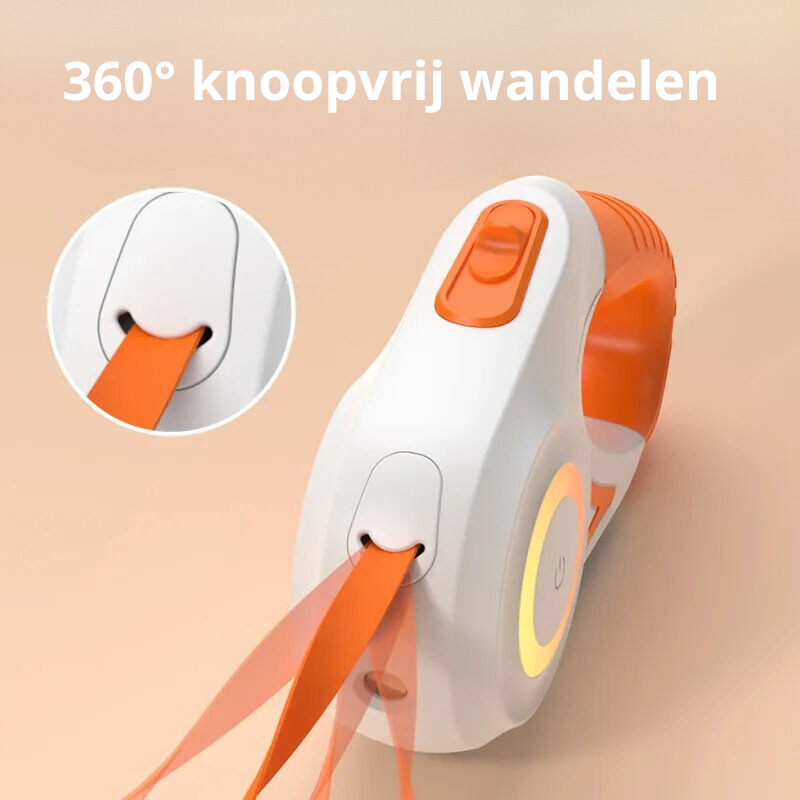 Orange-weiße, knotenfreie Hundeleine mit 360°-Drehung, ergonomischem Griff.