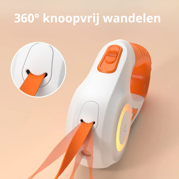 Orange-weiße, knotenfreie Hundeleine mit 360°-Drehung, ergonomischem Griff.