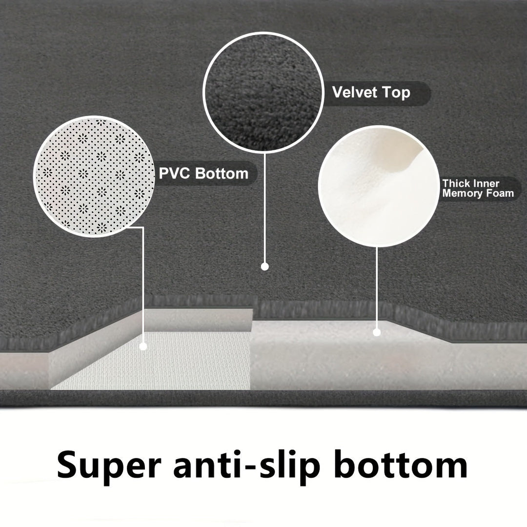 Rutschfeste Badematte, Samtoberfläche, PVC-Unterseite, Memory-Schaum, grau.