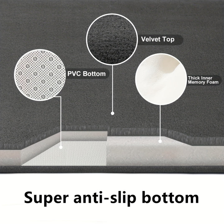 Rutschfeste Badematte, Samtoberfläche, PVC-Unterseite, Memory-Schaum, grau.